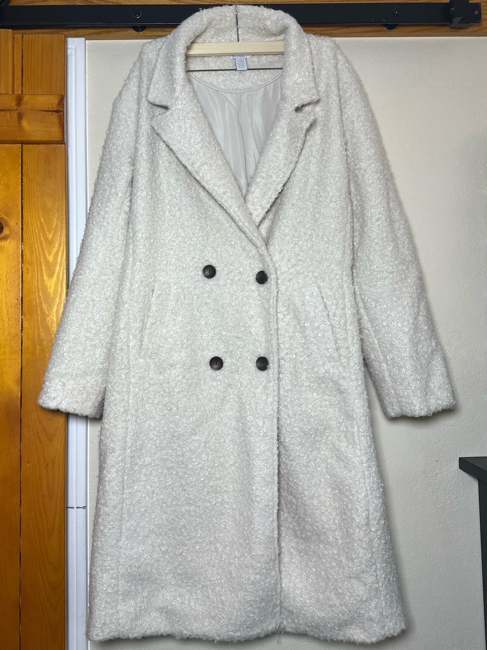 West of Melrose Cream Boucle Teddy Long Coat Double Breasted L